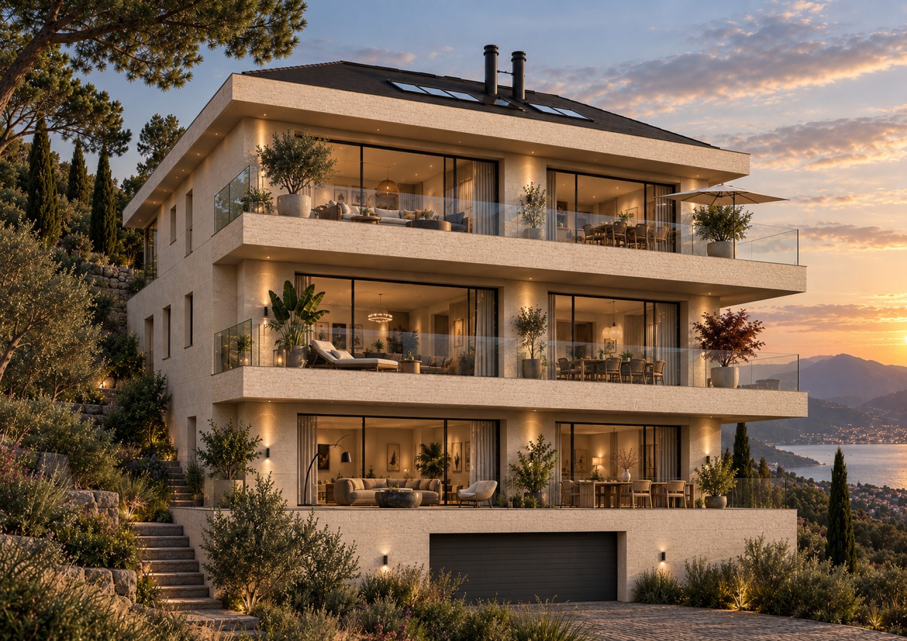 Façade du bâtiment Panorama, chaque résidence peut être sélectionnée